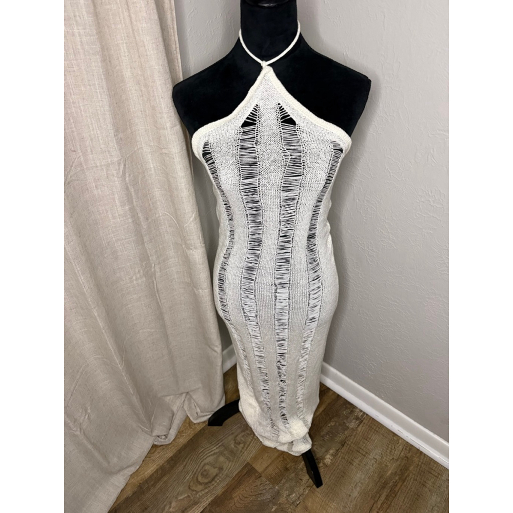 Fashion Nova White Knit Halter Maxi Dress 2X Swim Cover Bridal